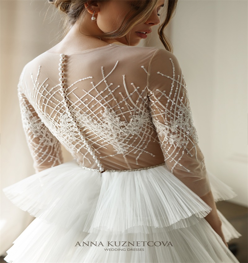 gorgeous sequins wedding dresses newest a line beach illusion appliqued bridal gown custom made tiered tulle custom made robes de marie