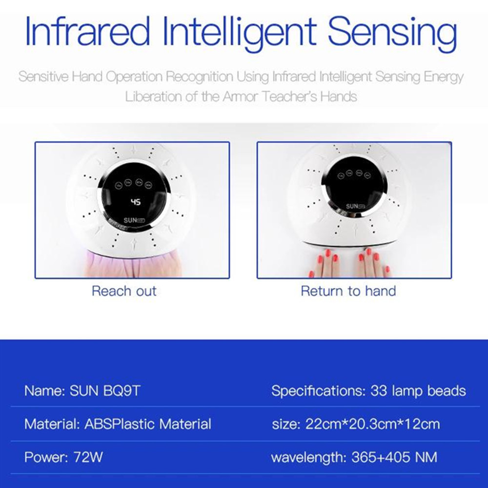 SUN BQ9T 72W UV LED Manicure Lamp Nail Dryer Fast Curing All Gels LCD Display Nail Salon Tools 10S 30S 60S 99S Two Hands Use