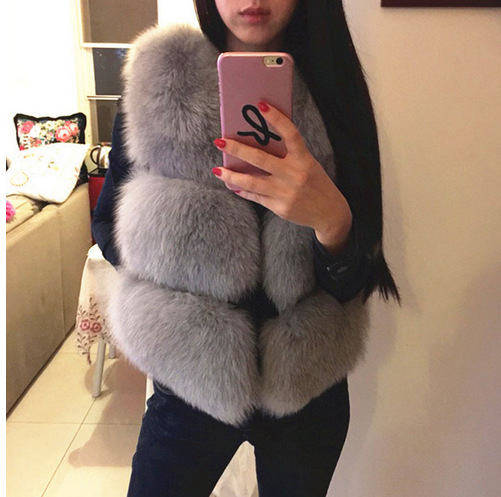 Women Faux Fur Gilet Fluffy Sleeveless Vest Coat Jacket, Red