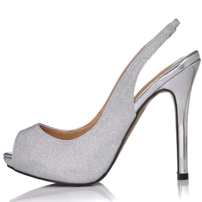 Sexy Bridals Party Peep Toe Stiletto Slingback Women High Heeled Sandals Sandales Femmes Talon Haut Aiguill Bout ouvert YJS1, Gold glitter