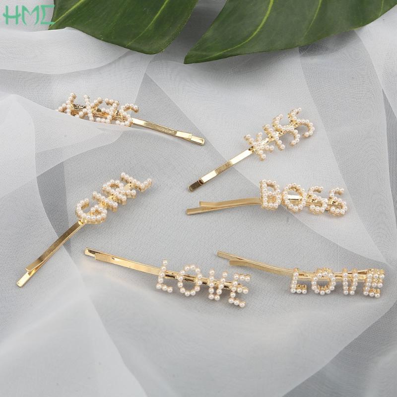

Korean Pearls Letter Hair Clips Barrettes Hair Combs Sticks Hairpin Grip for Women Girls Bride Wedding Accessories