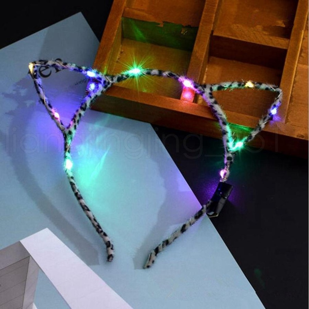 LED Light Up Cat Animal Ears Headband Women Girls Flashing Headwear Hair Accessories Concert Glow Party Supplies Halloween Xmas Gift