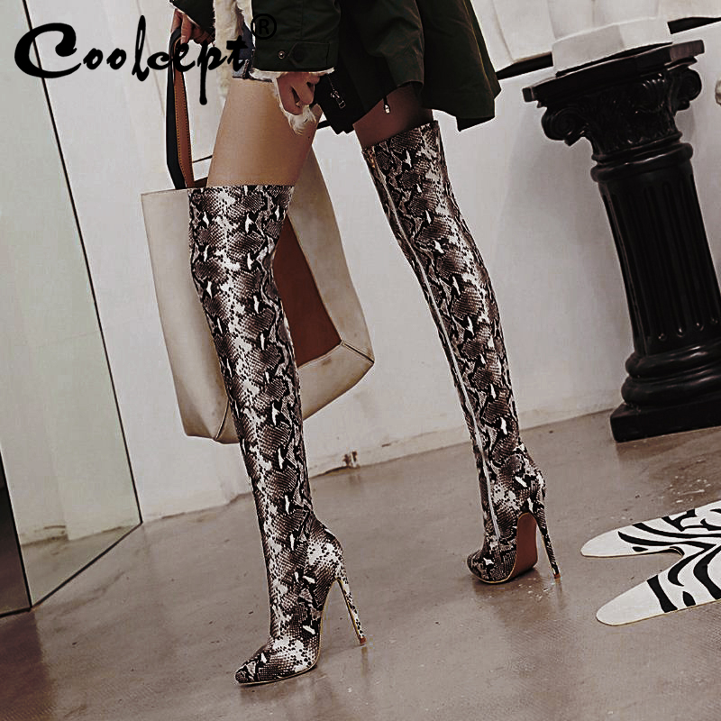 Coolcept Plus Size 30-48 New Arrival Thin Heels Snakeskin Pattern Long Boots Sexy Woman Fashion Over The Knee Boots Footwear, White
Coolcept Plus Size 30-48 New Arrival Thin Heels Snakeskin Pattern Long Boots Sexy Woman Fashion Over The Knee Boots Footwear, White