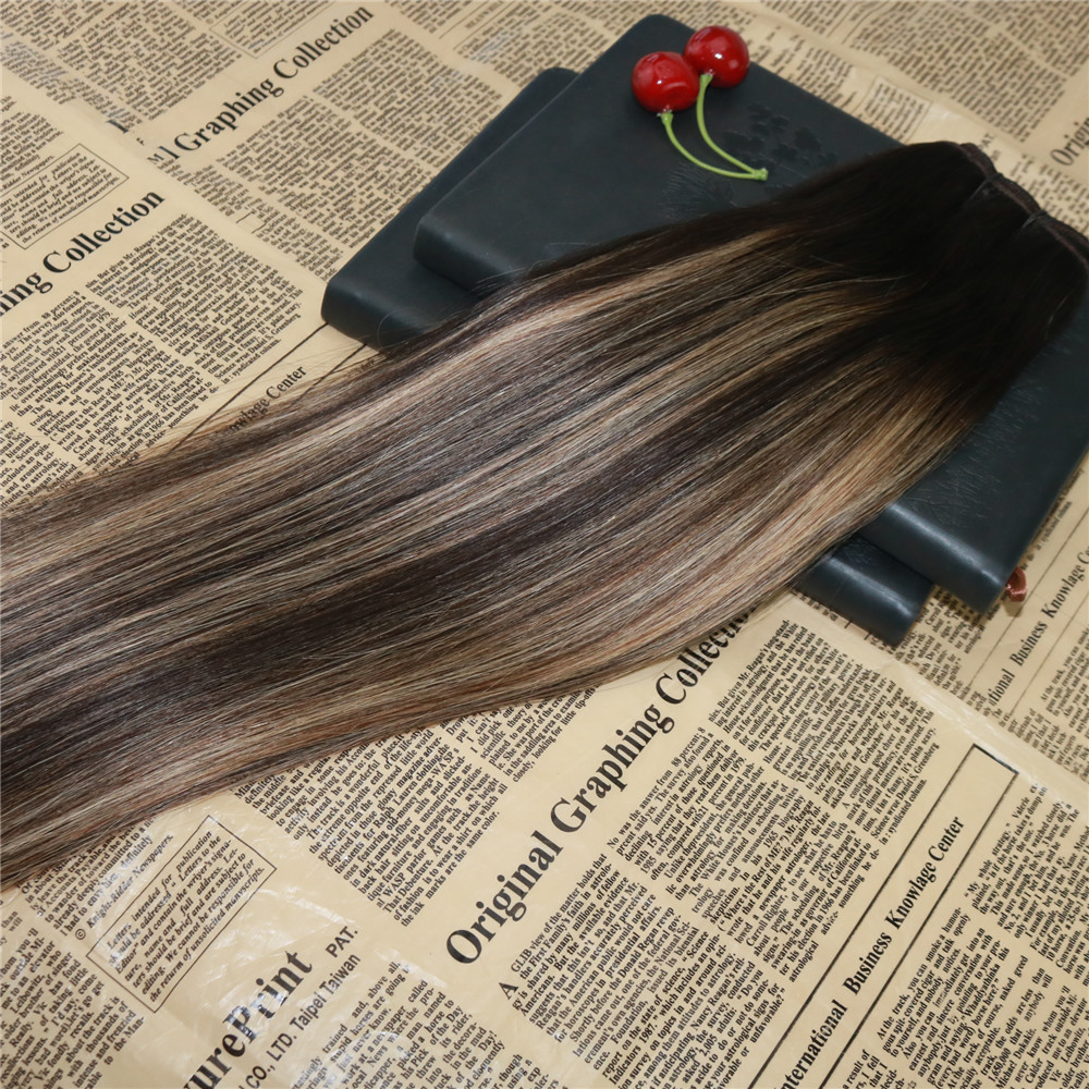 100% Real Remy Human Hair Clip in Hair Extensions Balayage Highlight Skin Weft Straight Clips ins Extension120g
