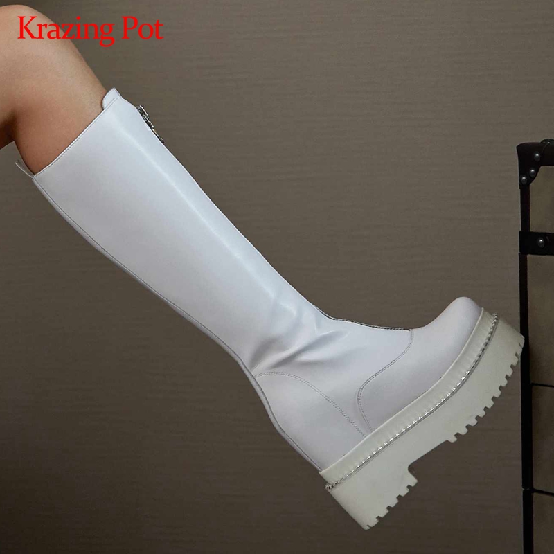 Krazing pot fashion boots genuine leather thick bottom platform increasing round toe high heel zipper mature knee high boots L37, Black
Krazing pot fashion boots genuine leather thick bottom platform increasing round toe high heel zipper mature knee high boots L37, Black