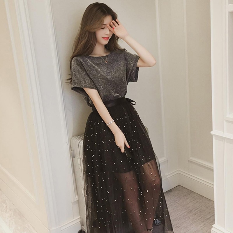 Blackday Hot Sale Summer Elegant Women Starry Sky 2 Piece Set Dresses Ladies Cotton T Shirt Top + Mesh Dress SetNew, Black
Blackday Hot Sale Summer Elegant Women Starry Sky 2 Piece Set Dresses Ladies Cotton T Shirt Top + Mesh Dress SetNew, Black