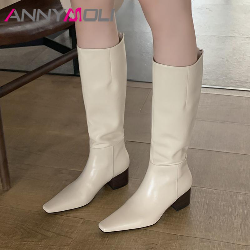 ANNYMOLI Natural Genuine Leather High Heel Boots Lady Women Knee High Boots Shoes Square Toe Thick Heels Zip Long Black 43, Black synthetic lin
ANNYMOLI Natural Genuine Leather High Heel Boots Lady Women Knee High Boots Shoes Square Toe Thick Heels Zip Long Black 43, Black synthetic lin