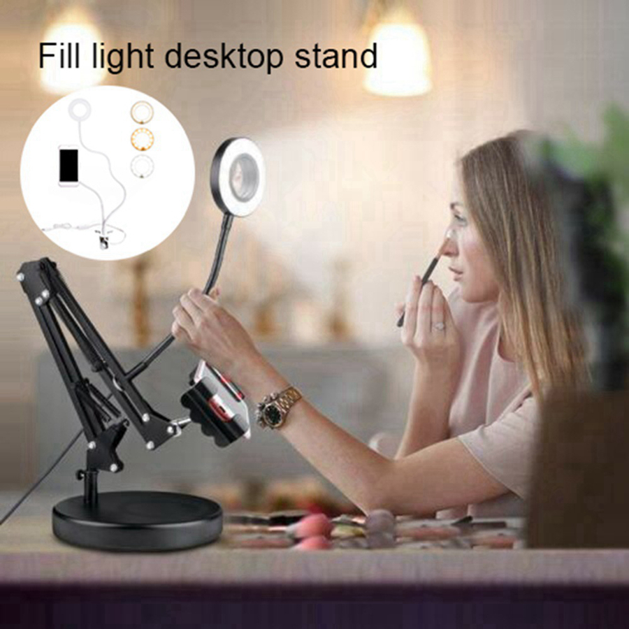 Selfie Ring Light with Flexible Mobile Phone Holder Lazy Bracket Desk Lamp LED Light for Live Stream Party Favor Lampe De Bureau Mobile