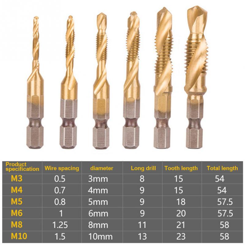 6pcs Solid Spiral Thread Tap Set Hex Shank Rustproof M6 M8 M10 HSS Metric M3 M4 M5 Drill Bits Tool Plug High Hardness
6pcs Solid Spiral Thread Tap Set Hex Shank Rustproof M6 M8 M10 HSS Metric M3 M4 M5 Drill Bits Tool Plug High Hardness