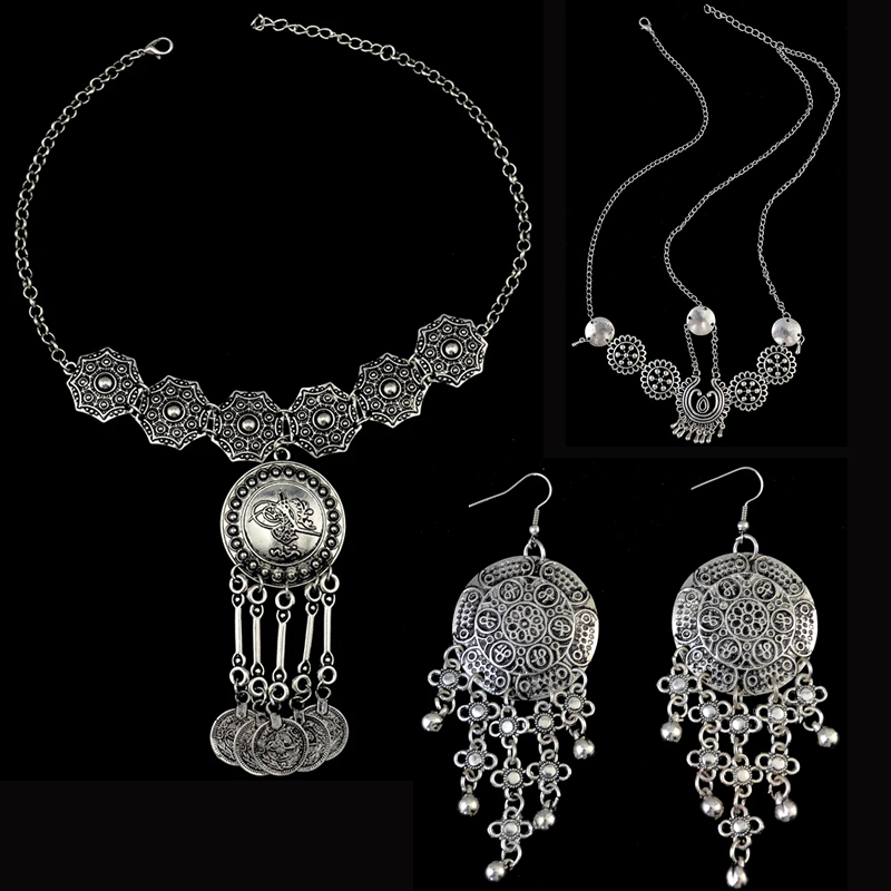 Bohemian Vintage Silver color hollow out flower coin Alloy Choker Large Pendant Necklace Earring hairband Jewelry set, As pic
Bohemian Vintage Silver color hollow out flower coin Alloy Choker Large Pendant Necklace Earring hairband Jewelry set, As pic
