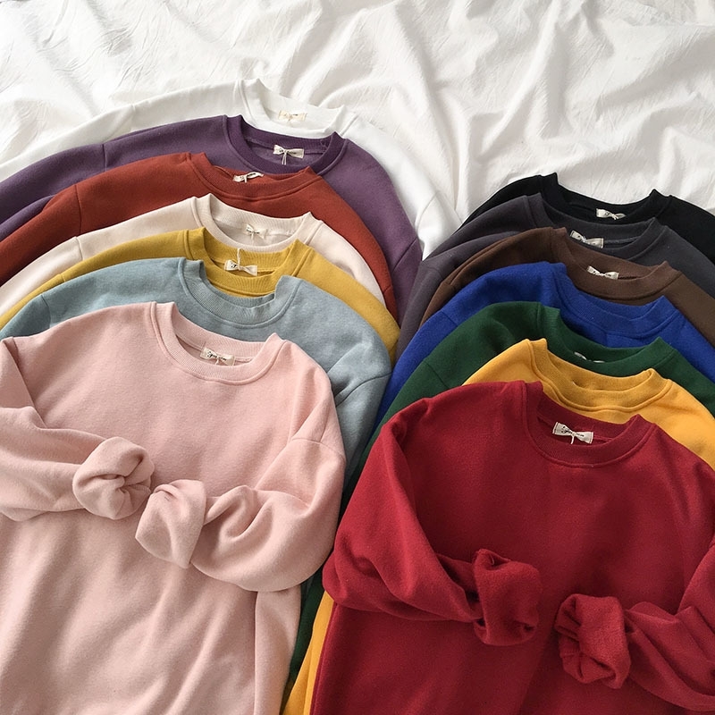 Winter Spring Harajuku Thickening Sweatshirt Women Casual Oversize BF Long Sleeve Loose Pullover Female Yellow Purple Korean Top