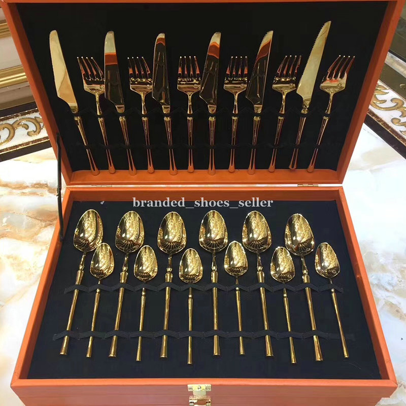 Luxurious Golden color 24pcs Stainless Steel Flateware Set Dinner Steak Knife Fork Teaspoon High-end Dinnerware Set
Luxurious Golden color 24pcs Stainless Steel Flateware Set Dinner Steak Knife Fork Teaspoon High-end Dinnerware Set
