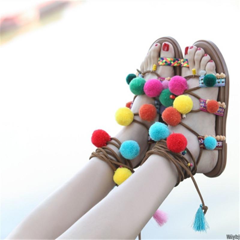 New Cute melange pompom bohemian sandals woven lace-up thong flat shoes gladiator ladies sandals beach shoes women, As pic
New Cute melange pompom bohemian sandals woven lace-up thong flat shoes gladiator ladies sandals beach shoes women, As pic