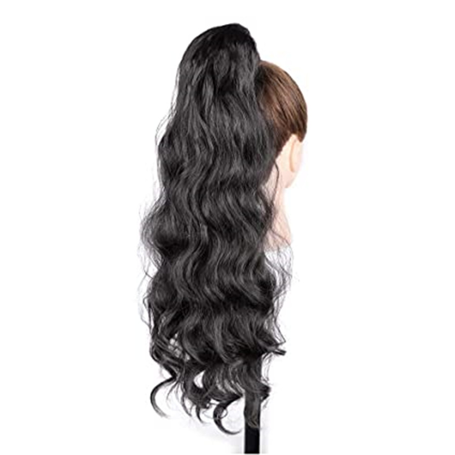 Long wavy ponytail hairstyle for black women horsetail brazilian remy human hair black brown ponytail hairpiece wraps hair extension 140g