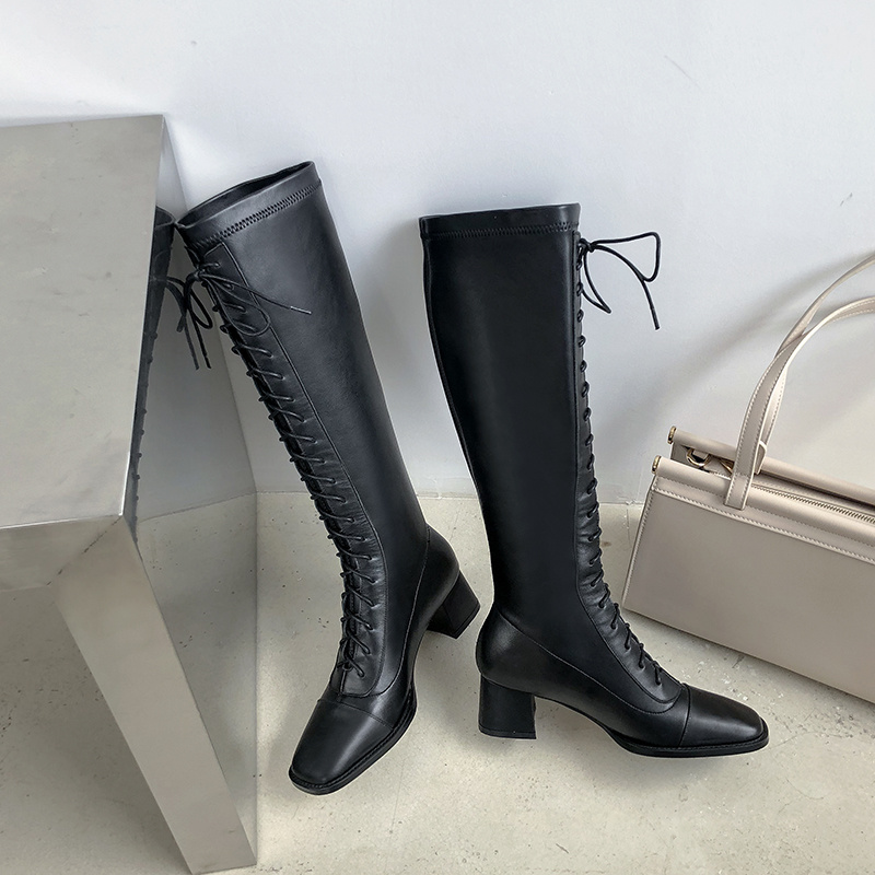 New winter Knee high boots Genuine leather Women boots Motorcycle lace-up Female warm High heels Women shoes, Black
New winter Knee high boots Genuine leather Women boots Motorcycle lace-up Female warm High heels Women shoes, Black