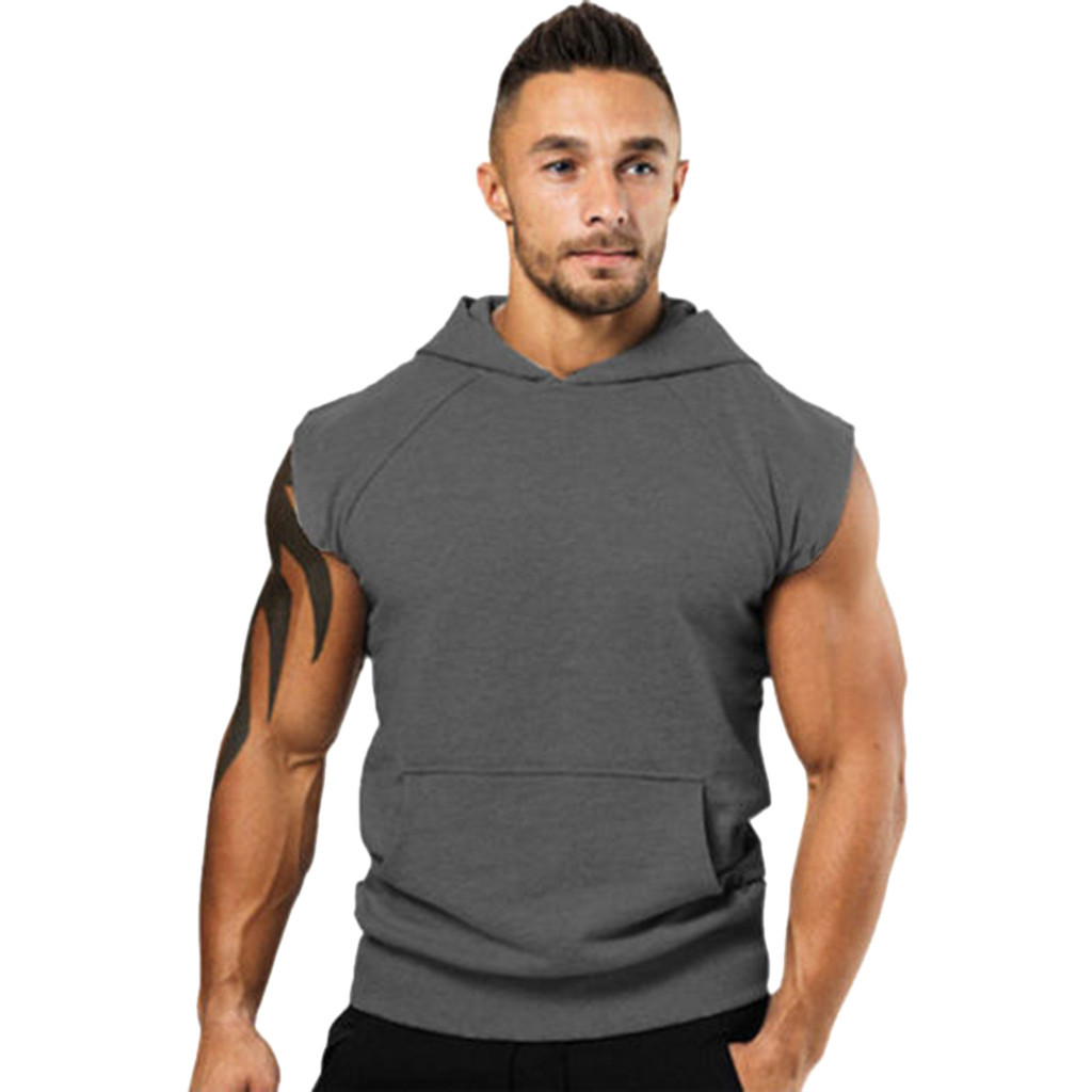 Fashionable Men's Hooded Vest Jackets Summer Bodybuilding Gyms Lightweight Sleeveless Contrast Hoodie Tank Tops Male Clothing MX200815