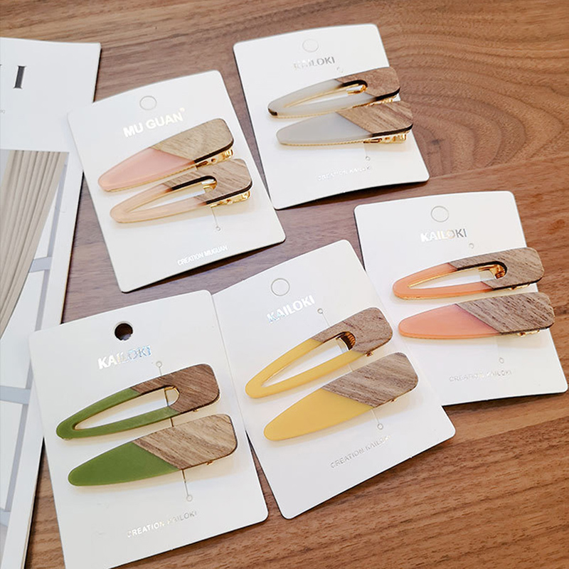 Fashion Women Stitching Wood Hair Clips Hair Clip Geometric Barrettes Hairpin Clips Styling Accessories