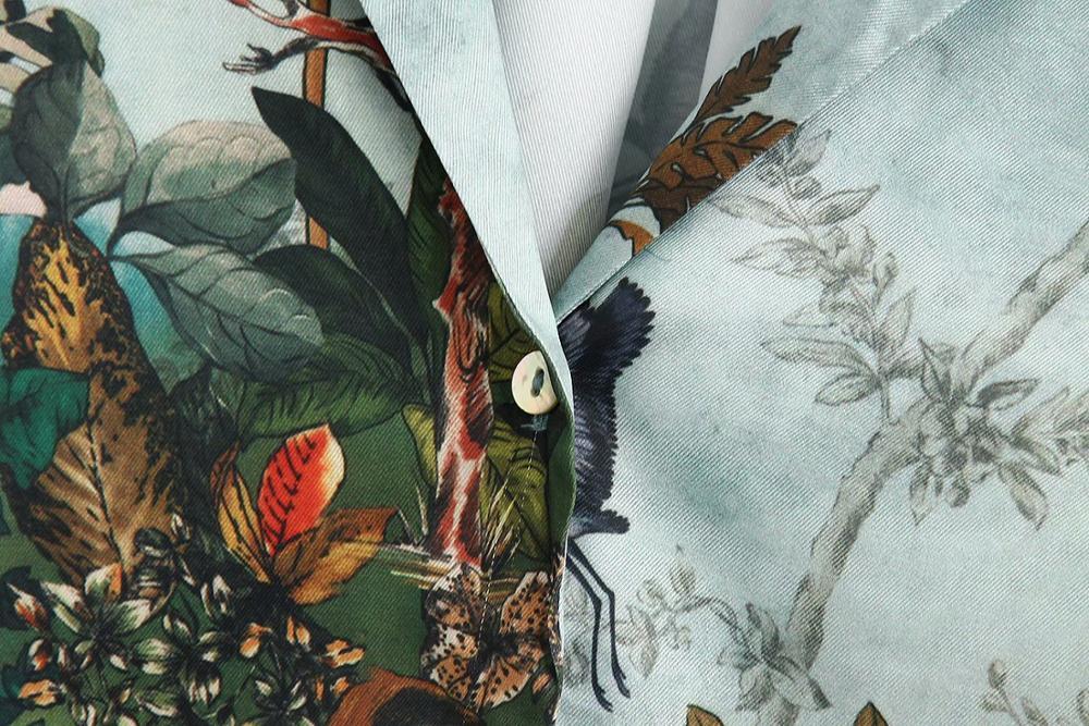 Women vintage ink painting animal leaves casual smock blouse women long sleeve chic chemise femininas kimono shirts tops LS6366