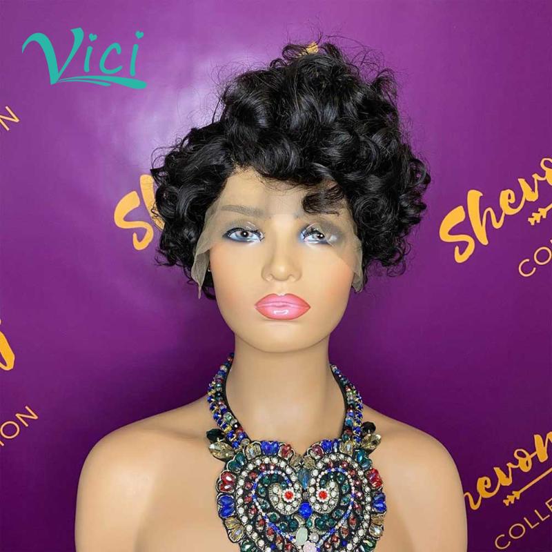 pixie cut wig human hair short bob human hair wigs 130% remy brazilian lace front wigs Pre plucked with baby