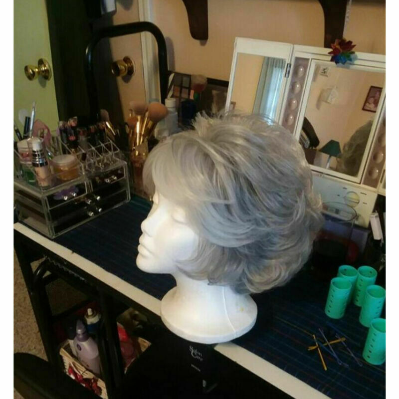 Gray Wigs for Women Short Silver Synthetic Hair Full Wig for White Women Cosplay