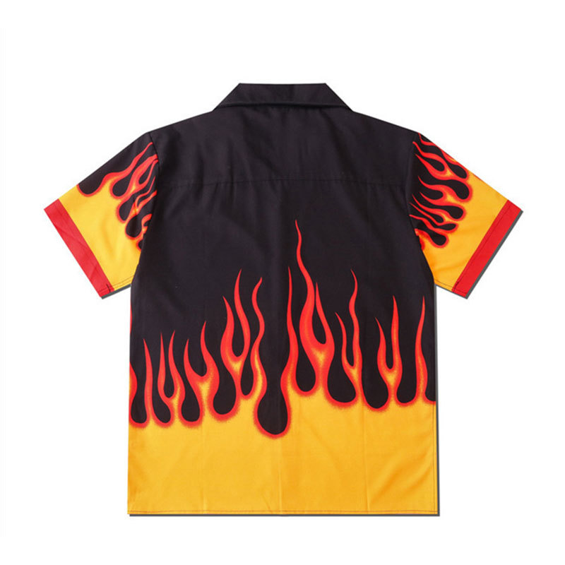 2020 Hip hop Harajuku Couples Wear Summer Casual Men Women Shirts flame Print Street wear Loose Short Sleeve Shirt StreetWear LJ200925