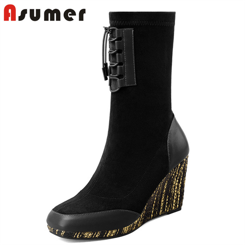Asumer 2020 new arrive wedges shoes ladies autumn winter ankle boots round toe cross tied elegant stretch boots women black
Asumer 2020 new arrive wedges shoes ladies autumn winter ankle boots round toe cross tied elegant stretch boots women black