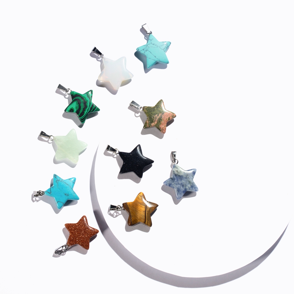 QIMOSHI Natural Healing Crystal Stone Star Pendant Necklace Reiki Solar Quartz Pendants Jewelry for Womens Mens 18Inch Leather