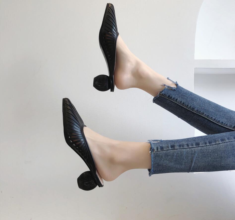 Woman Alia Leather Mules Cult Woman Pumps Pointed Toe Calf Block Heel Gaia Sandals New Fashion Pvc Clear Shoes