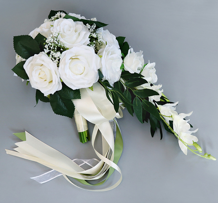 Waterfall Wedding Bride Bouquet Bridesmaid Hand Tied Flower Decor Home Holiday Party Supplies European Rose Wedding Flowers Gift T9995420