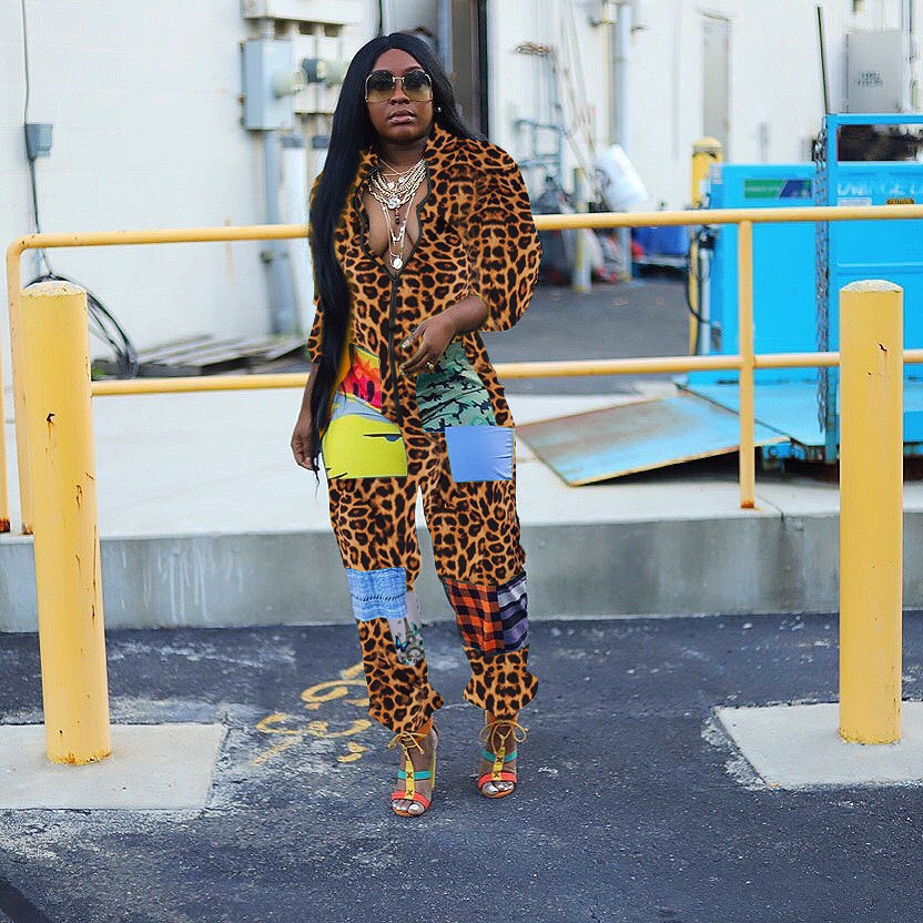 Women Colourful Printing Patchwork Night Club Jumpsuit Casual Long Sleeve O Neck Zipper Up Rompers Outfit Streetwear Overalls T200808