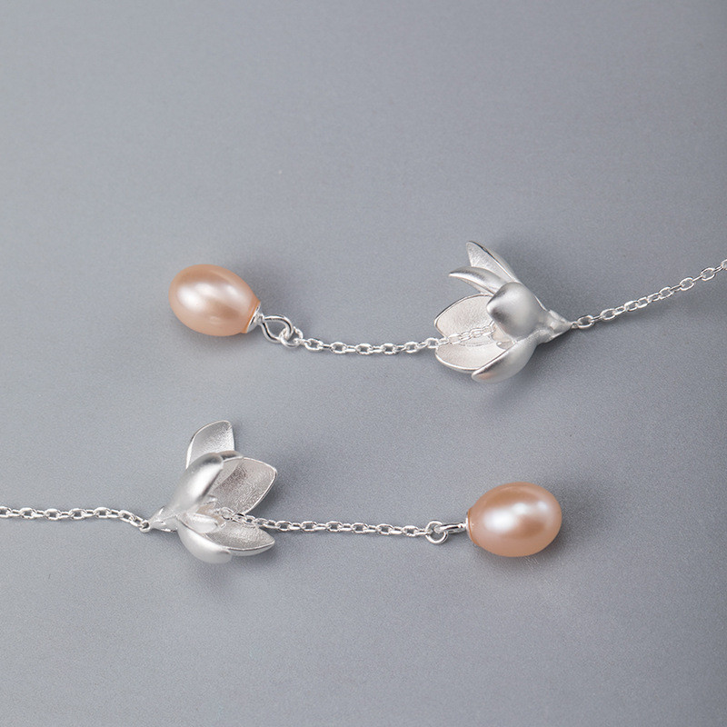 100% 925 Sterling Silver Long Chain Tassel Flower Earrings Female Natural Freshwater Pearl Dangle Drop Earring For Women