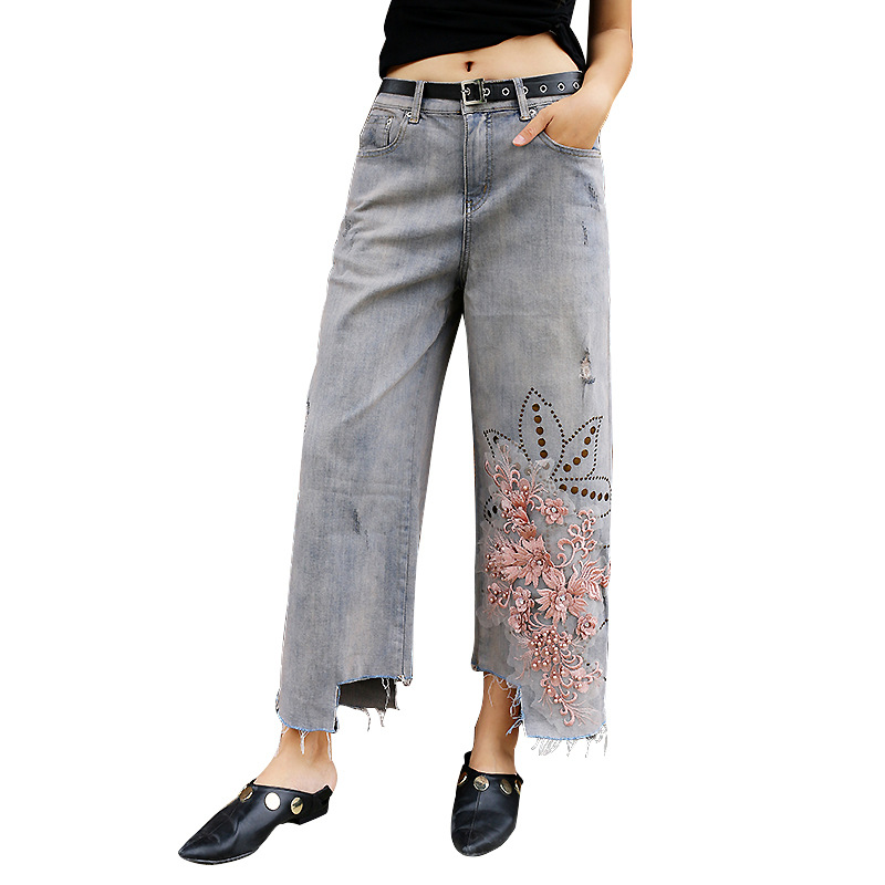 Korean Floral Embroidered Jeans Loose High Waist Wide Leg Jeans For Women Ripped Boyfriend Jean Beaded Embroidery Straight Denim, Light grey
Korean Floral Embroidered Jeans Loose High Waist Wide Leg Jeans For Women Ripped Boyfriend Jean Beaded Embroidery Straight Denim, Light grey