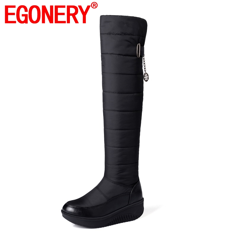 EGONERY new style women snow boots ladies round toe platform wedges over knee boots winter warm plush inside walking shoes, Black 
EGONERY new style women snow boots ladies round toe platform wedges over knee boots winter warm plush inside walking shoes, Black