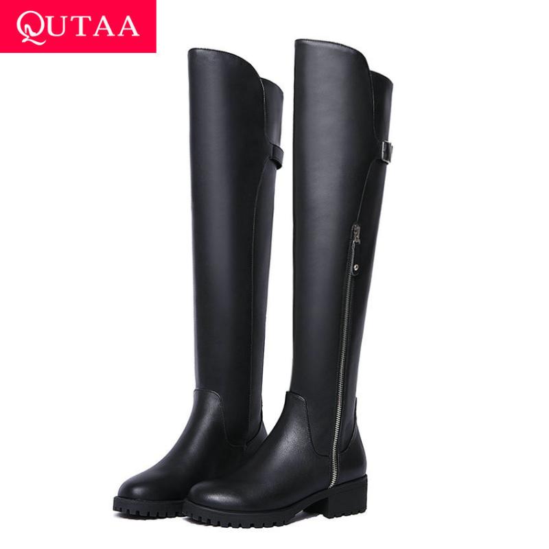 QUTAA 2020 Round Toe Fashion Buckle Zipper Winter Women Shoes Cow Leather PU Middle Heel All Match Over The Knee Boots Size34-39, Black
QUTAA 2020 Round Toe Fashion Buckle Zipper Winter Women Shoes Cow Leather PU Middle Heel All Match Over The Knee Boots Size34-39, Black