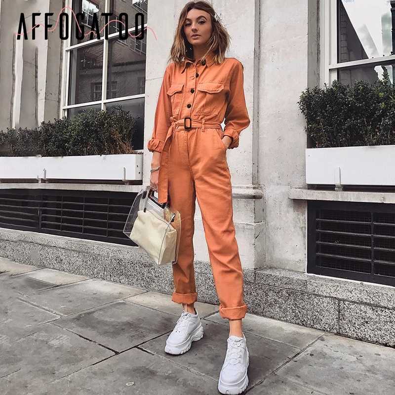 Affogatoo Casual cargo cotton Orange jumpsuit women Sash pocket sport romper ladies Chic autumn winter female jumpsuits overalls
Affogatoo Casual cargo cotton Orange jumpsuit women Sash pocket sport romper ladies Chic autumn winter female jumpsuits overalls