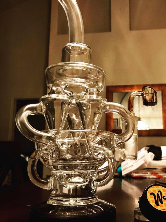 JM FLOW Glass Bong inline Double recycler perc Bubber Water Pipe rigs oil dab in heavy base 14.4 mm Female joint
JM FLOW Glass Bong inline Double recycler perc Bubber Water Pipe rigs oil dab in heavy base 14.4 mm Female joint