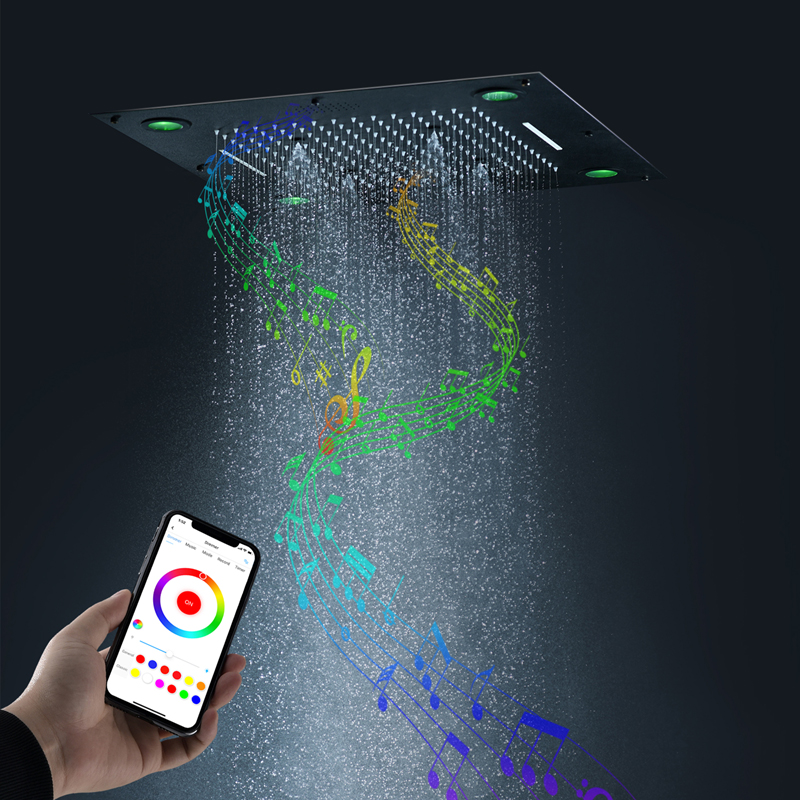 Bluetooth Music Shower Head Bathroom Accessories Ceiling LED Overhead Panel 24inch 304 Stainless Steel Black System Faucets
