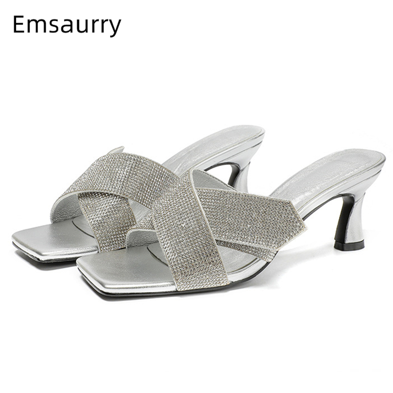 Crystal Cross Band Fashion 2020 Slippers Women Sexy Kitten Heel Square Open Toes Rhinestone Slip-on Runway Shoes Woman, Silver
Crystal Cross Band Fashion 2020 Slippers Women Sexy Kitten Heel Square Open Toes Rhinestone Slip-on Runway Shoes Woman, Silver