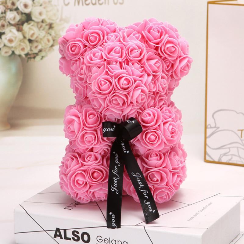 HOT Valentine's Day gift 25cm teddy bear rose flower artificial decoration gift for girlfriends and mothers Valentine's Day