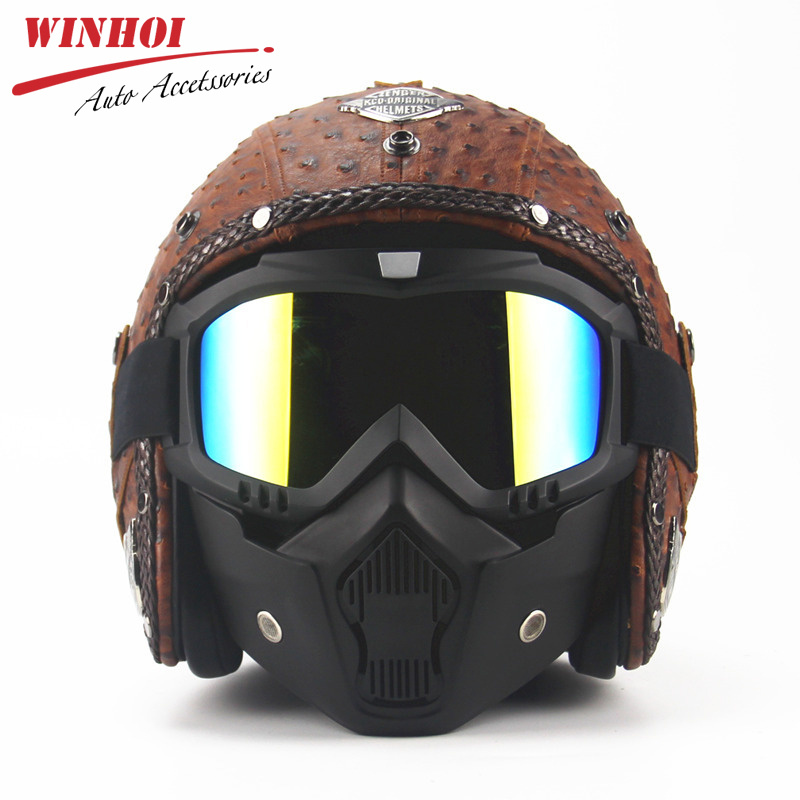 3/4 Vintage for Helmet Universal Motorcycle Helmet Retro PU Leather + ABS Motorbike for Men Women Autumn Winter, Classic brown 
3/4 Vintage for Helmet Universal Motorcycle Helmet Retro PU Leather + ABS Motorbike for Men Women Autumn Winter, Classic brown