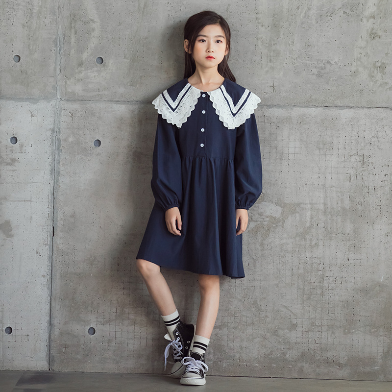 New Girls Dress 2020 Autumn Children Clothing Korean Style Doll Collar Princess Dresses Teenage Girls College Style Dress, Prussian blue
New Girls Dress 2020 Autumn Children Clothing Korean Style Doll Collar Princess Dresses Teenage Girls College Style Dress, Prussian blue