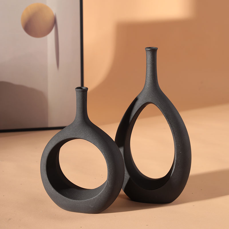 2pcs Abstract Art Hollow Black and White Ceramic Vase Decoration Desktop Flower Arrangement Modern Floral Home Decorationwedding
