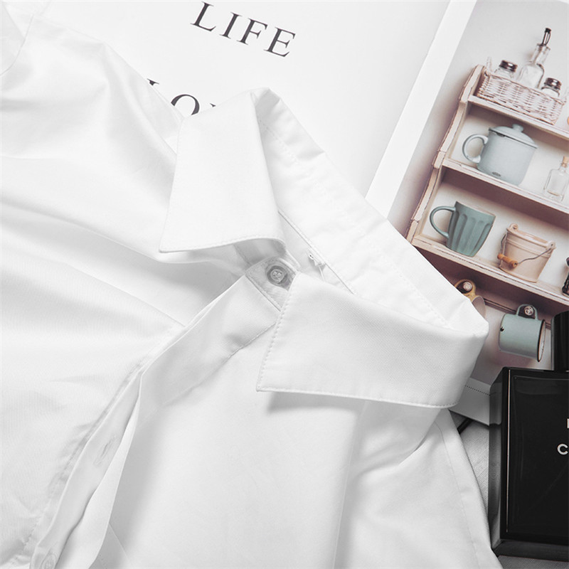 White Office Blouses Shirts for Women Short Asymmetrical Tops Spring Autumn New Hot Tee Long Sleeve Female Clothes Shirts Blouse