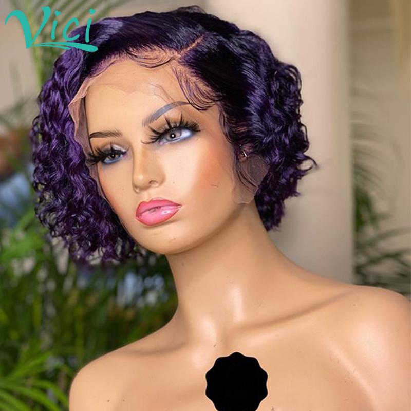 Purple Lace Front Wig Human Hair Short Curly Human Hair Wigs Pre Plucked With Baby Colored Pixie Cut Short Bob Wigs Side, As pic
Purple Lace Front Wig Human Hair Short Curly Human Hair Wigs Pre Plucked With Baby Colored Pixie Cut Short Bob Wigs Side, As pic