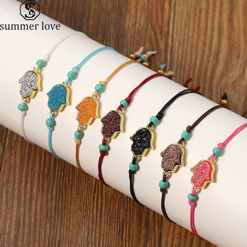 2020 New Handmade Woven Wax Rope Bracelet Resin Druzy Charm Palm Shape Bracelets for Women Adjustable Rope Jewelry Accessories
2020 New Handmade Woven Wax Rope Bracelet Resin Druzy Charm Palm Shape Bracelets for Women Adjustable Rope Jewelry Accessories