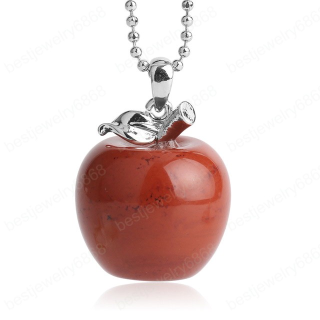 Hot Sale Suspension Apple Natural Stone Pendant Crystal Pendants Quartz Bead Necklaces Fashion Jewelry for Female Women Gift