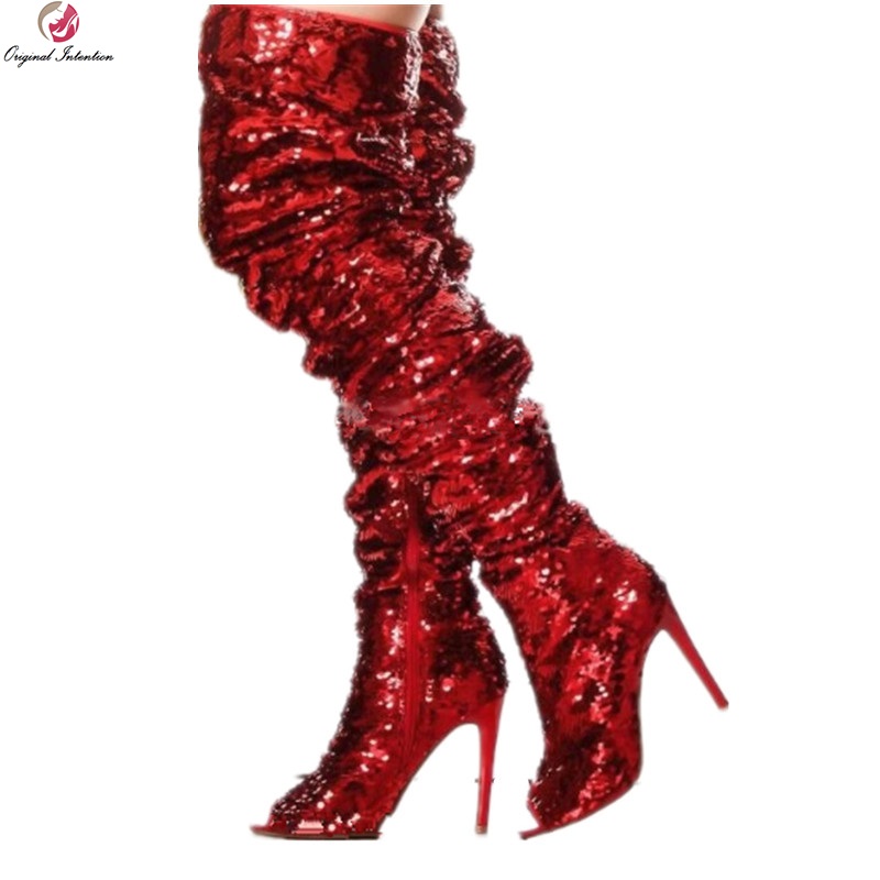 Original Intention Fashion Red Sequins Thigh High Boots Woman Peep Toe Stiletto hIgh Heels Long Boots Sexy Party Dress Shoes, Oi1818 black
Original Intention Fashion Red Sequins Thigh High Boots Woman Peep Toe Stiletto hIgh Heels Long Boots Sexy Party Dress Shoes, Oi1818 black