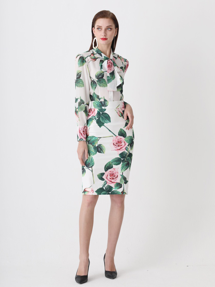 Women's Two Piece Dress Shirt and Skirt Wear Set Rose Floral Printing Lady's Two piece sets, White
Women's Two Piece Dress Shirt and Skirt Wear Set Rose Floral Printing Lady's Two piece sets, White