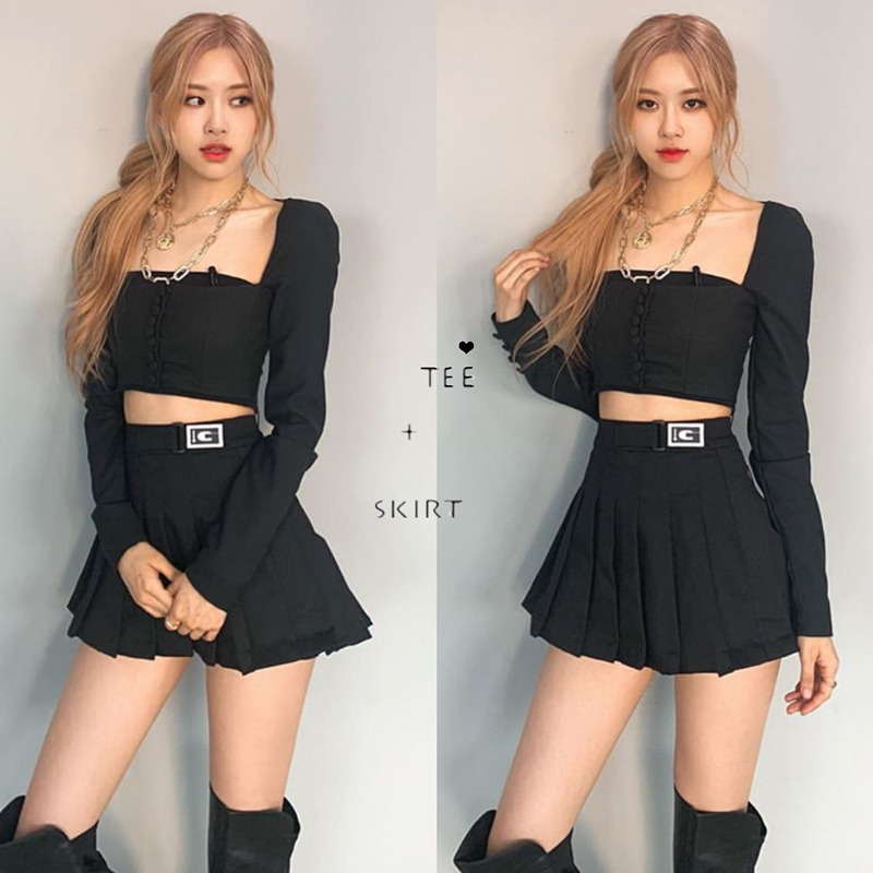 kpop Blackpink ROSE summer sexy black Square Neck long sleeve slim tshirt tops+elegant High waist mini skirt women two piece set, Short skirt
kpop Blackpink ROSE summer sexy black Square Neck long sleeve slim tshirt tops+elegant High waist mini skirt women two piece set, Short skirt
