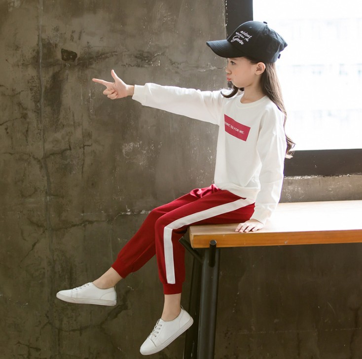 2020 Baby Girls Clothing Set Long Sleeve Children Clothing Sets Autumn Sweatshirts Pant Sport Kids Clothes Suit 7 8 9 10 12 YearX1019